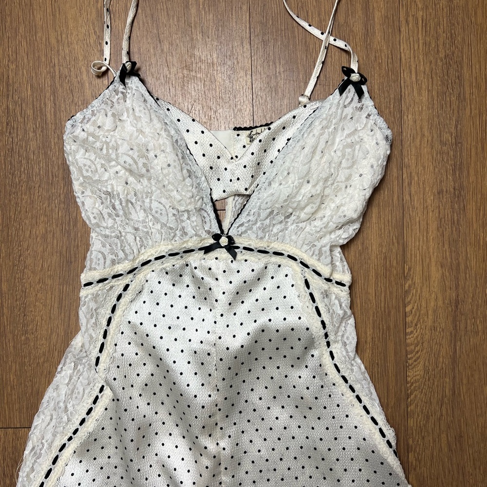 Free People White Lace and Black Polka Dot Chemise